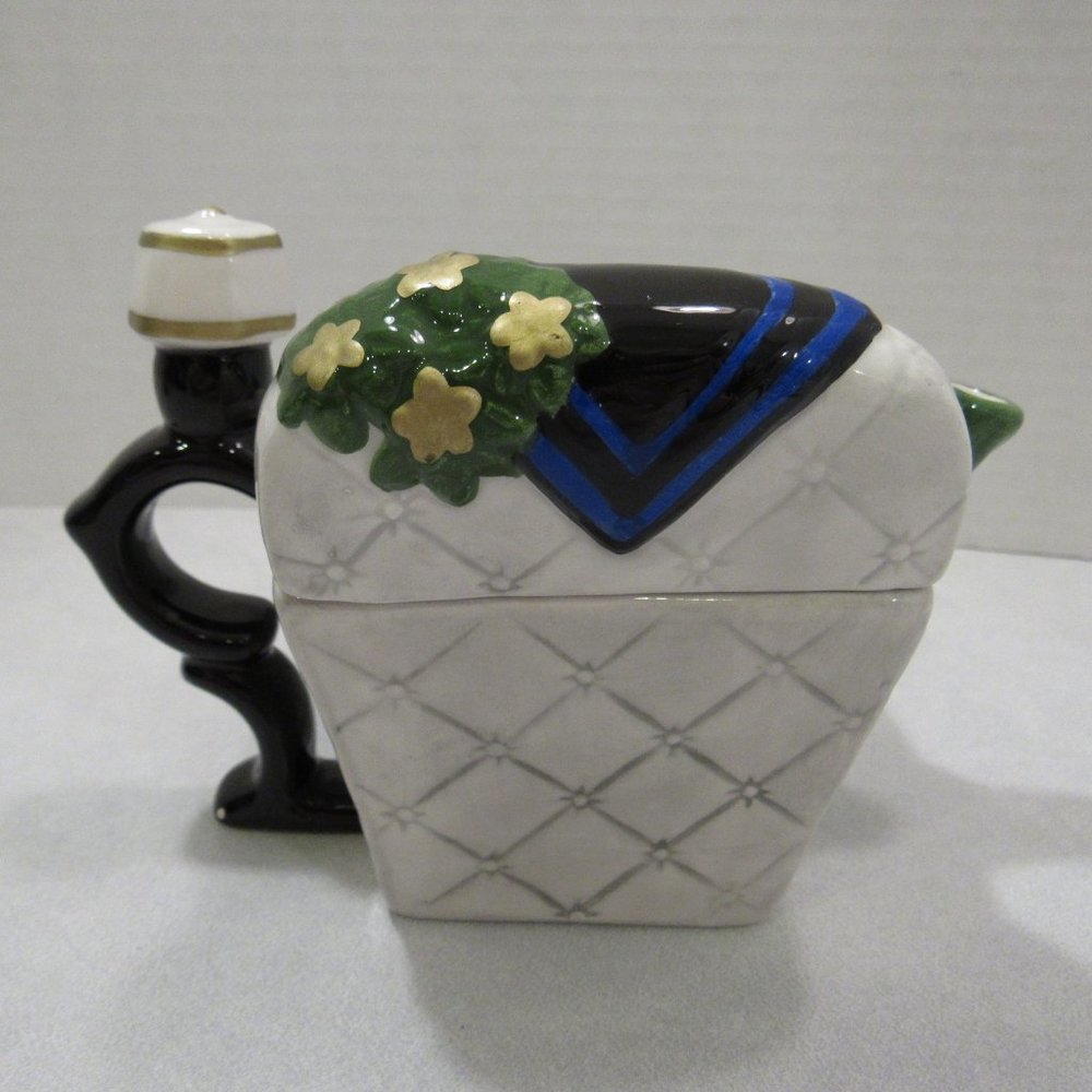 Ceramic Armchair Teapot Lamp White Cat Kitten - Picture 2 of 8
